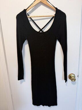 Vero Moda Black Strappy Cross Neck Ribbed Sweater Dress M